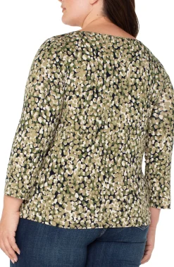 Liverpool Los Angeles Tops-3/4 SLEEVE DRAPED NECK KNIT TOP Olivecamodot