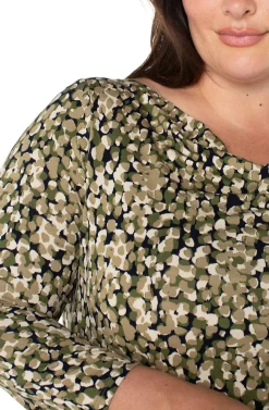 Liverpool Los Angeles Tops-3/4 SLEEVE DRAPED NECK KNIT TOP Olivecamodot