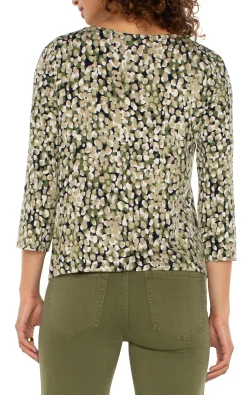 Liverpool Los Angeles Tees-3/4 SLEEVE DRAPED NECK KNIT TOP Olivecamodot