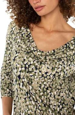 Liverpool Los Angeles Tees-3/4 SLEEVE DRAPED NECK KNIT TOP Olivecamodot