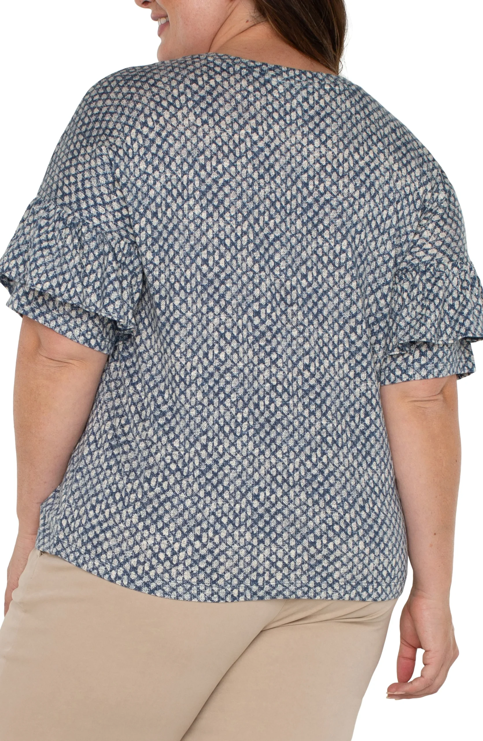 Liverpool Los Angeles Tops-1/2 SLEEVE DROP SHOULDER WITH RUFFLE Navytextureddots