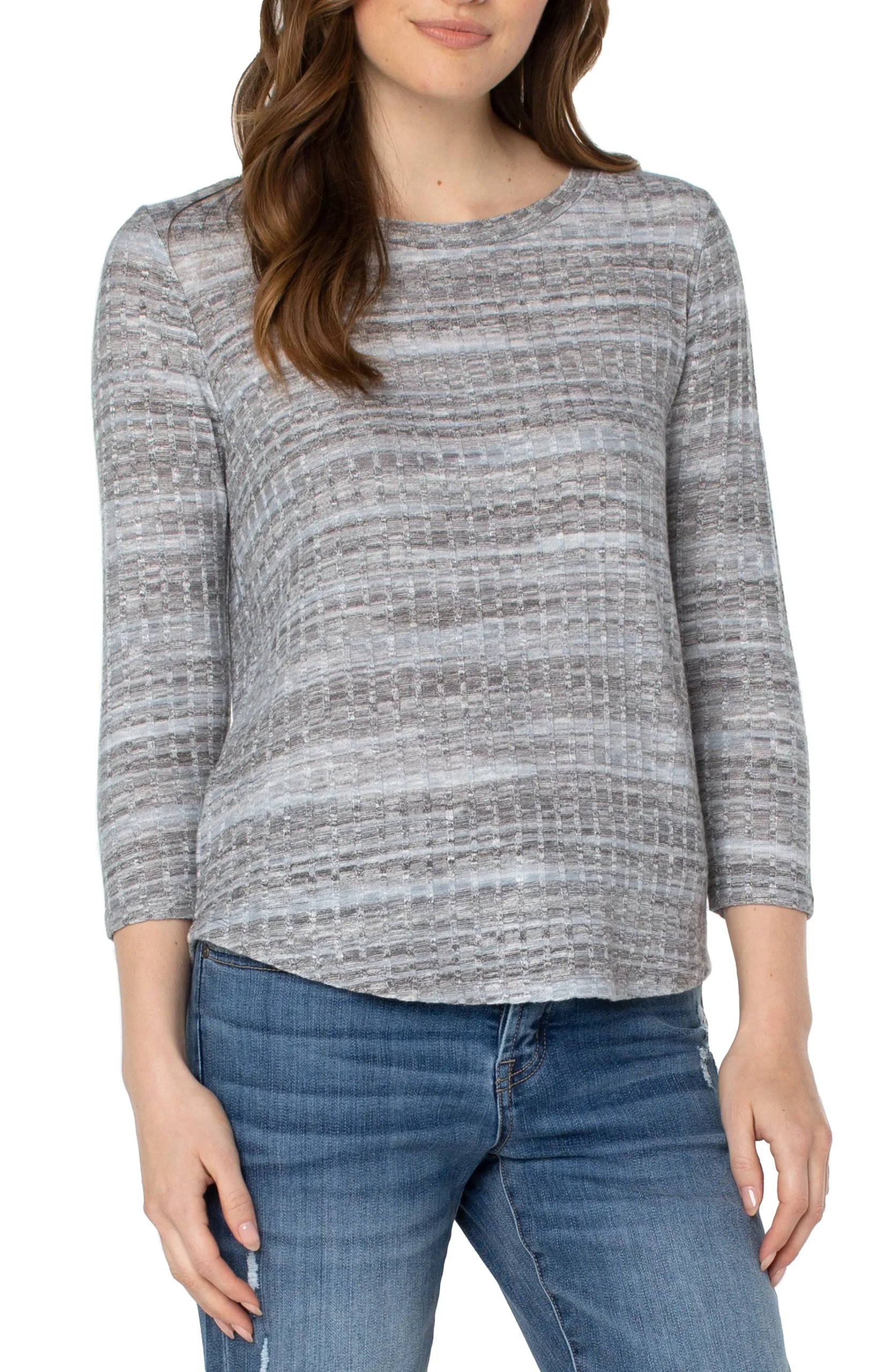 Liverpool Los Angeles Tees-3/4 SLEEVE KNIT TOP Slatebluespacedye
