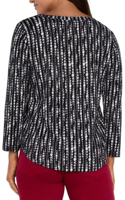 Liverpool Los Angeles Tees-3/4 SLEEVE KNIT TOP Blackwhitedotstripe