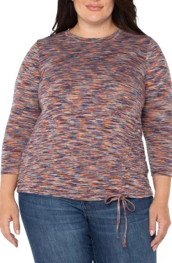 Liverpool Los Angeles Tops-3/4 SLEEVE KNIT TOP WITH ASYMMETRIC TIE DETAIL Carnelianmulti