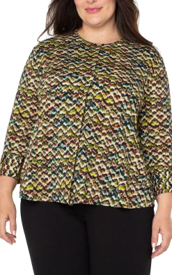 Liverpool Los Angeles Tops-3/4 SLEEVE POPOVER WOVEN BLOUSE Tourmalinemulti