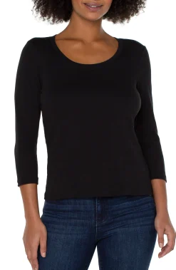 Liverpool Los Angeles Tees-3/4 SLEEVE SCOOP NECK KNIT TEE Black