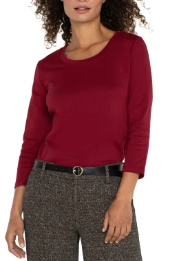 Liverpool Los Angeles Tees-3/4 SLEEVE SCOOP NECK KNIT TEE Pinotnoir