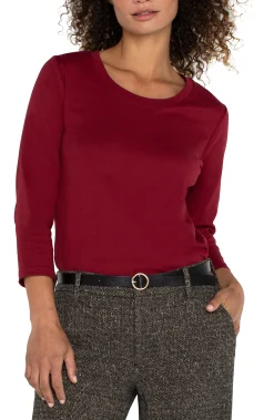 Liverpool Los Angeles Tees-3/4 SLEEVE SCOOP NECK KNIT TEE Pinotnoir