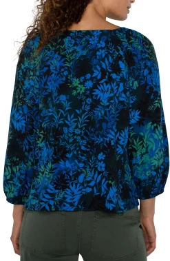 Liverpool Los Angeles Tops-3/4 SLEEVE SWEETHEART NECK WOVEN BLOUSE Bluetopazmulti