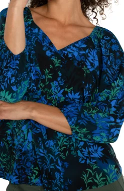 Liverpool Los Angeles Tops-3/4 SLEEVE SWEETHEART NECK WOVEN BLOUSE Bluetopazmulti