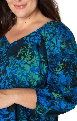 Liverpool Los Angeles Tops-3/4 SLEEVE SWEETHEART NECK WOVEN BLOUSE Bluetopazmulti