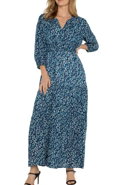Liverpool Los Angeles Dresses-3/4 SLEEVE TIERED MAXI DRESS Bluetopazanimal