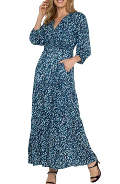Liverpool Los Angeles Dresses-3/4 SLEEVE TIERED MAXI DRESS Bluetopazanimal