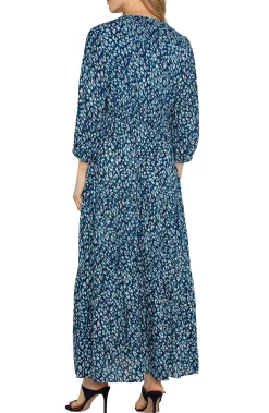 Liverpool Los Angeles Dresses-3/4 SLEEVE TIERED MAXI DRESS Bluetopazanimal