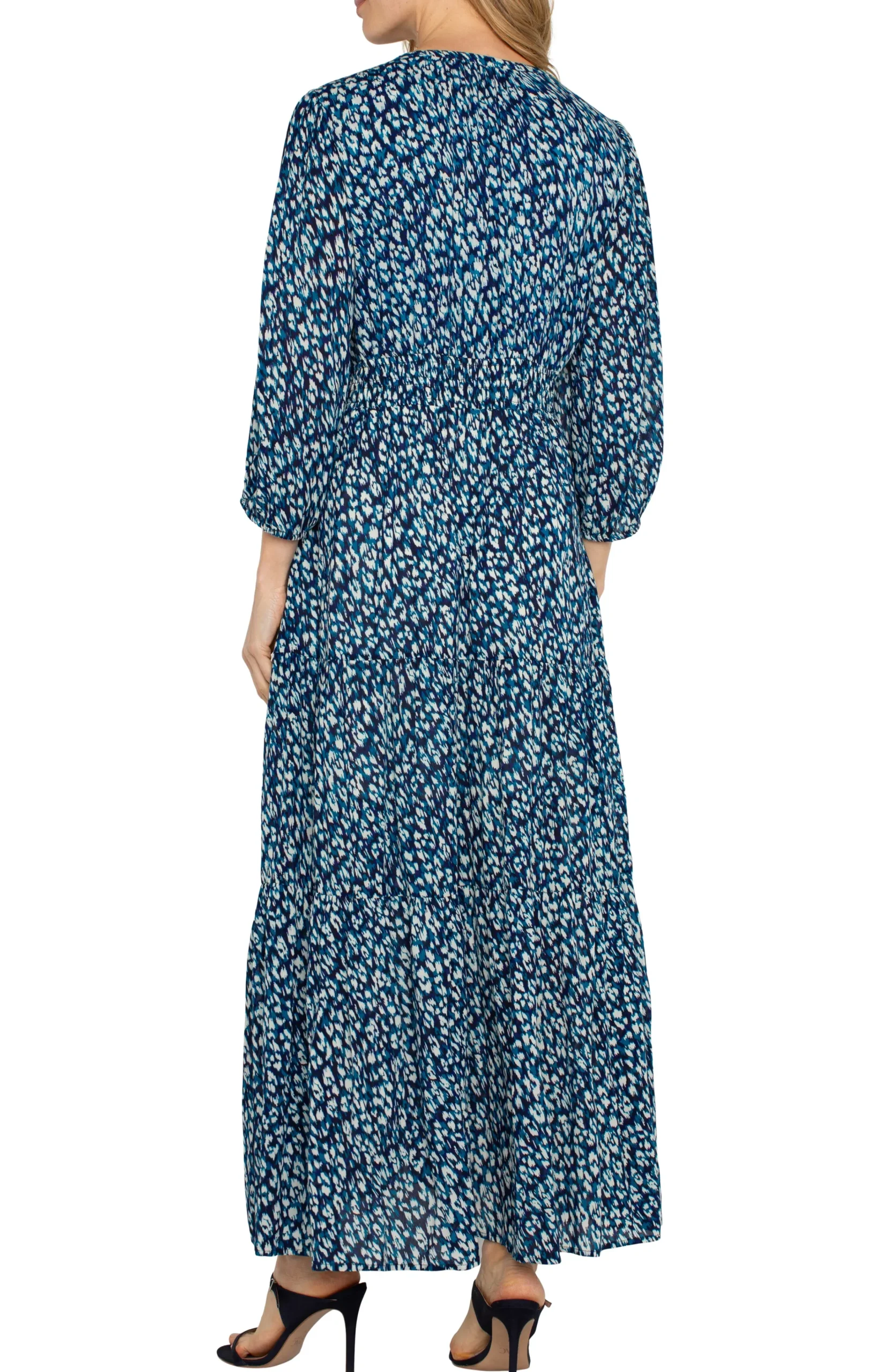 Liverpool Los Angeles Dresses-3/4 SLEEVE TIERED MAXI DRESS Bluetopazanimal