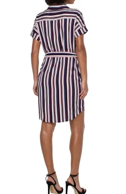 Liverpool Los Angeles Dresses-BELTED SHIRT DRESS Navylollipopredboldstripe