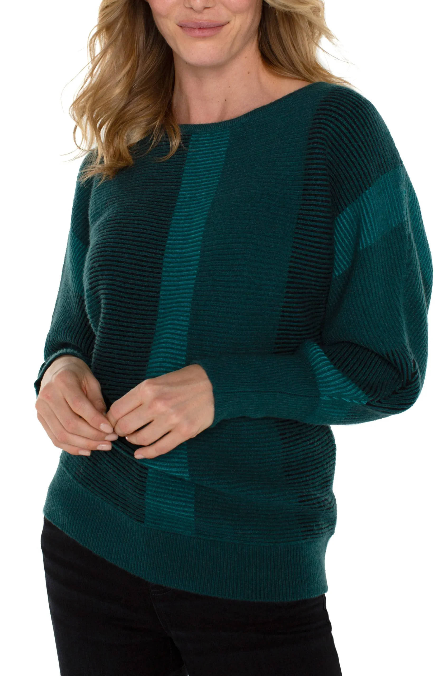 Liverpool Los Angeles Sweaters-BOAT NECK DOLMAN SWEATER Malachitemulti