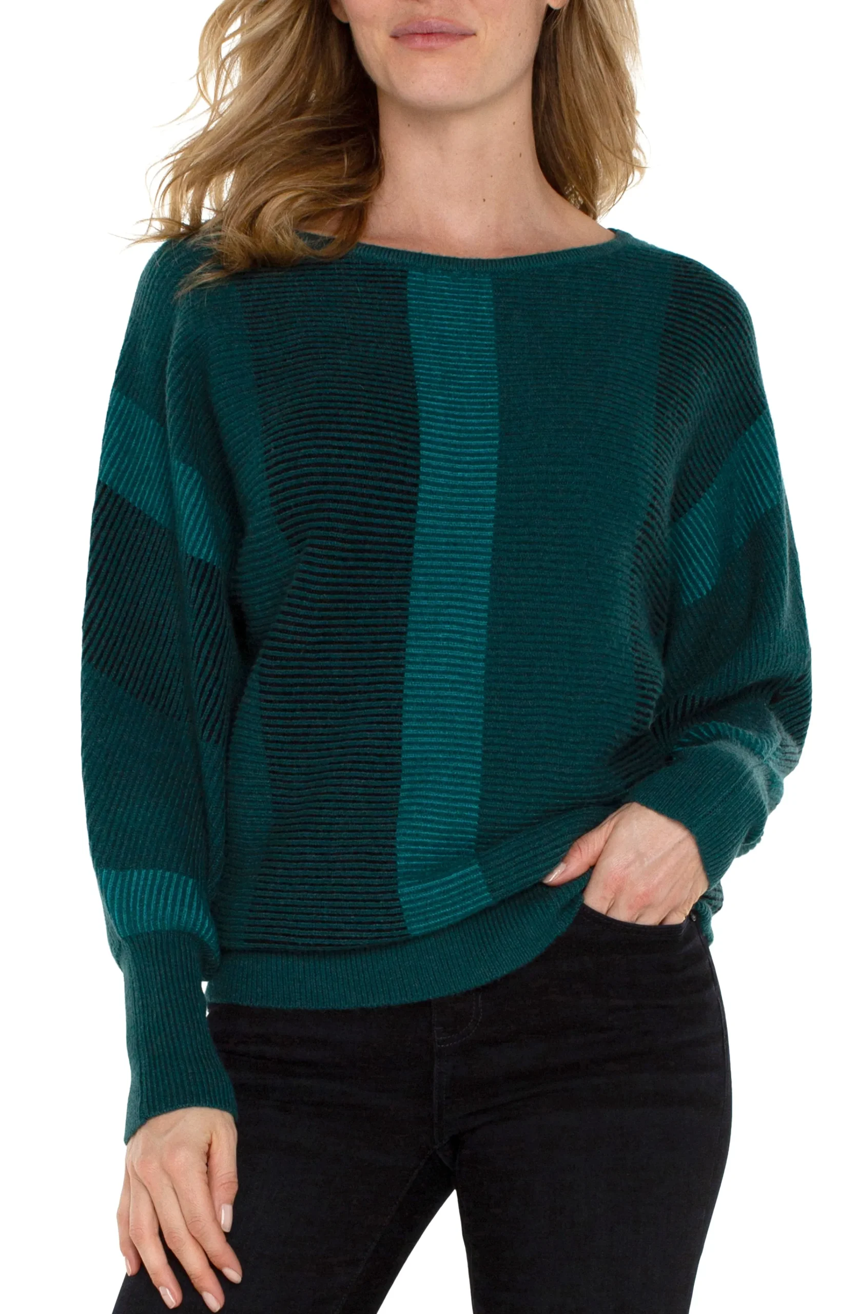 Liverpool Los Angeles Sweaters-BOAT NECK DOLMAN SWEATER Malachitemulti