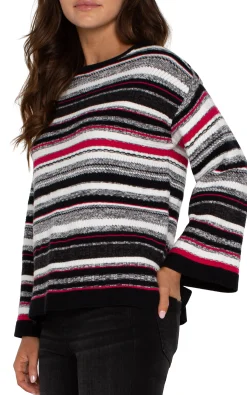 Liverpool Los Angeles Sweaters-BOAT NECK STRIPED SWEATER Blackstriperubymulti
