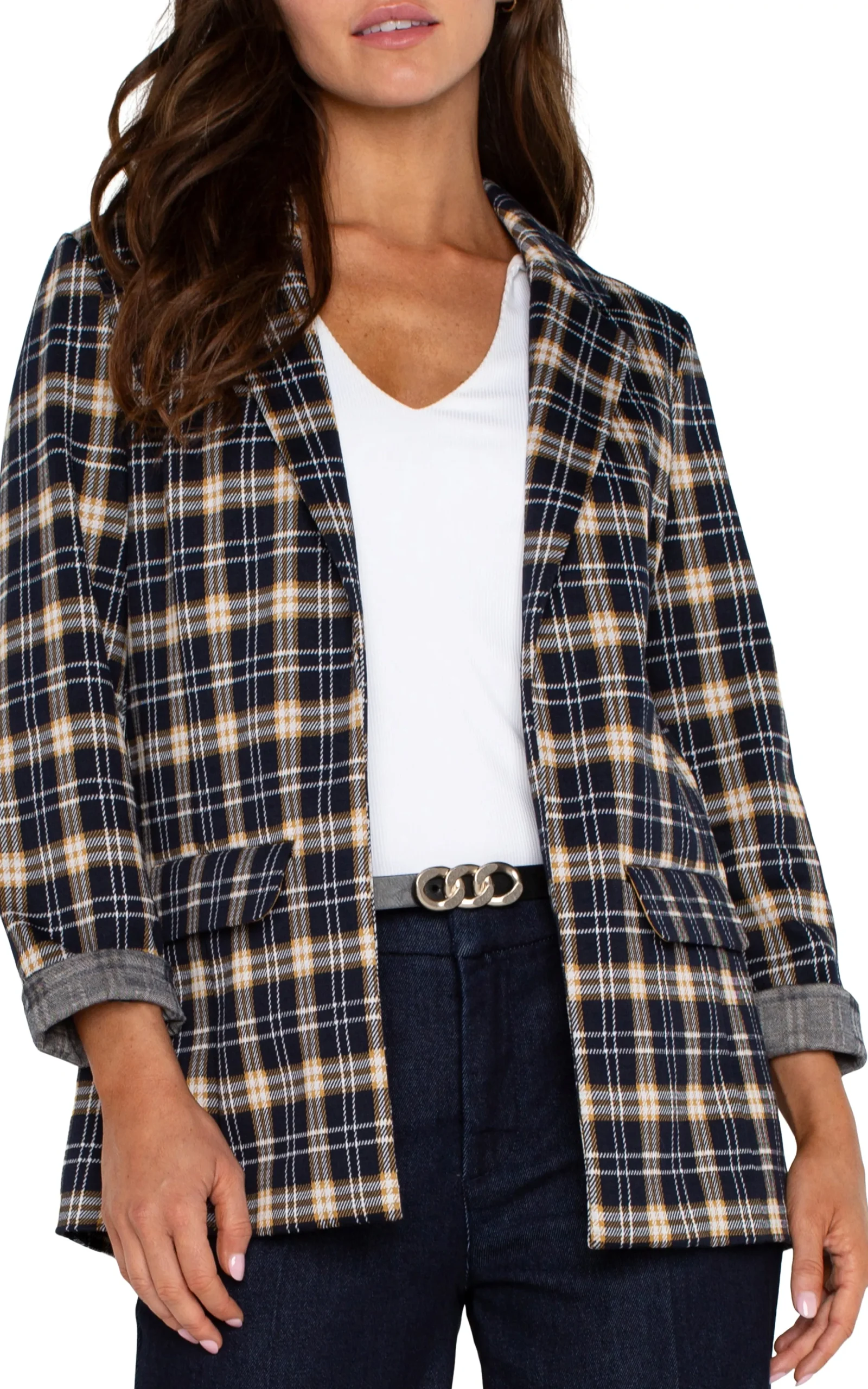Liverpool Los Angeles Jackets-BOYFRIEND BLAZER Darknavytartanplaid
