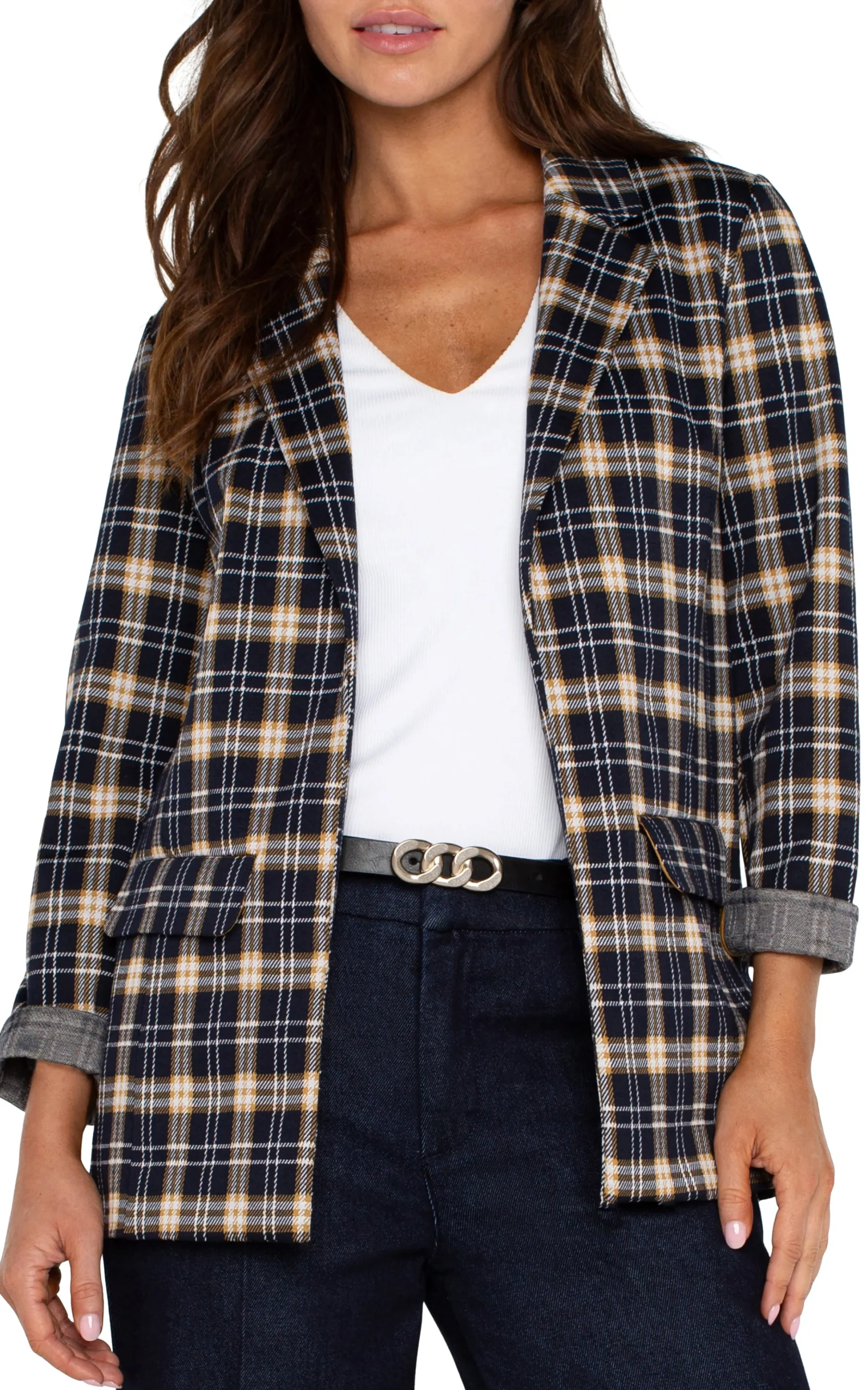 Liverpool Los Angeles Jackets-BOYFRIEND BLAZER Darknavytartanplaid