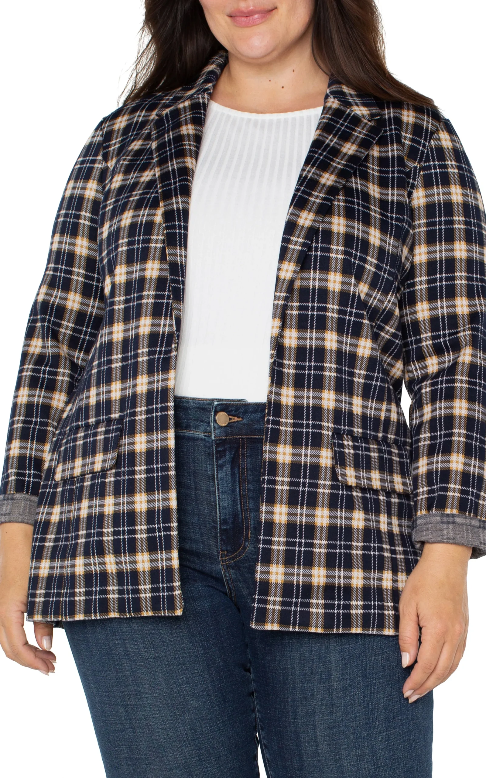 Liverpool Los Angeles Jackets-BOYFRIEND BLAZER Darknavytartanplaid