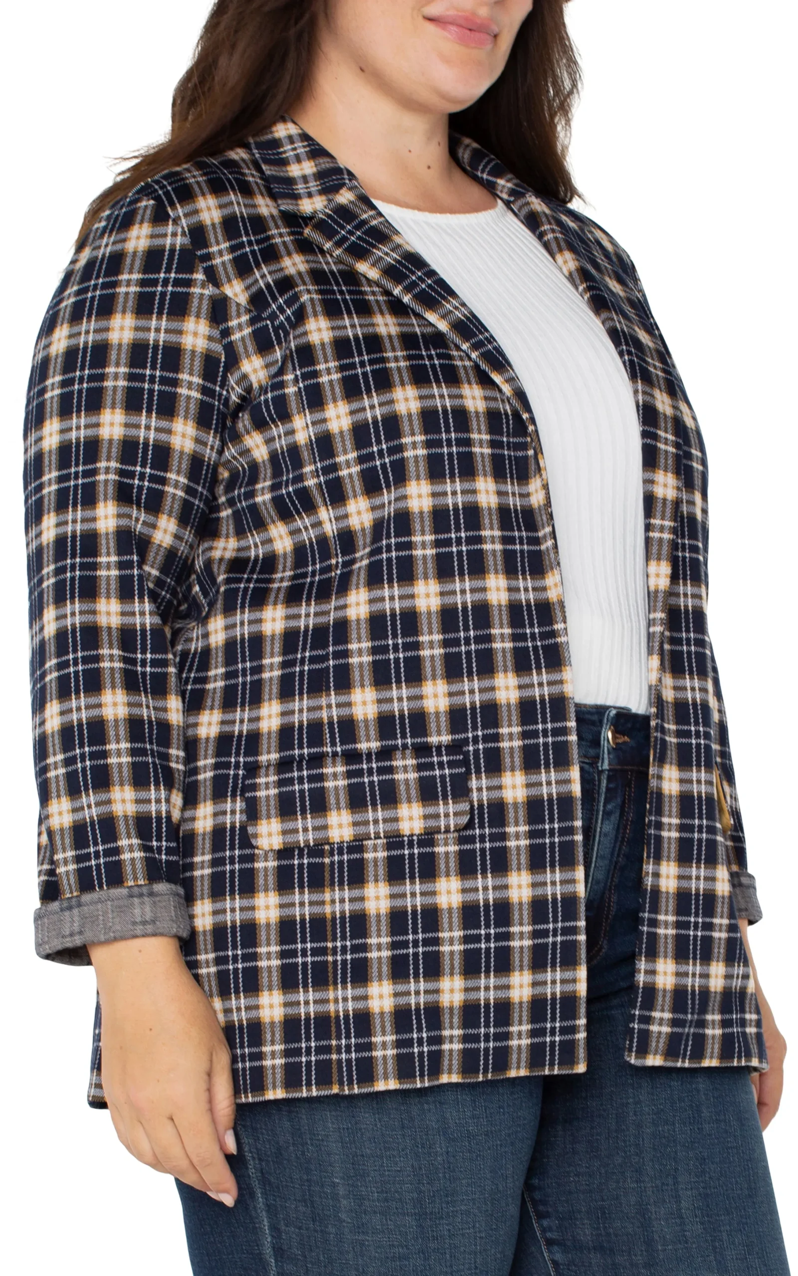 Liverpool Los Angeles Jackets-BOYFRIEND BLAZER Darknavytartanplaid