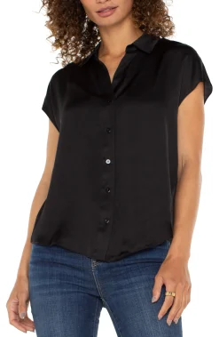Liverpool Los Angeles Tops|Tops-BUTTON FRONT DOLMAN SLEEVE BLOUSE Black