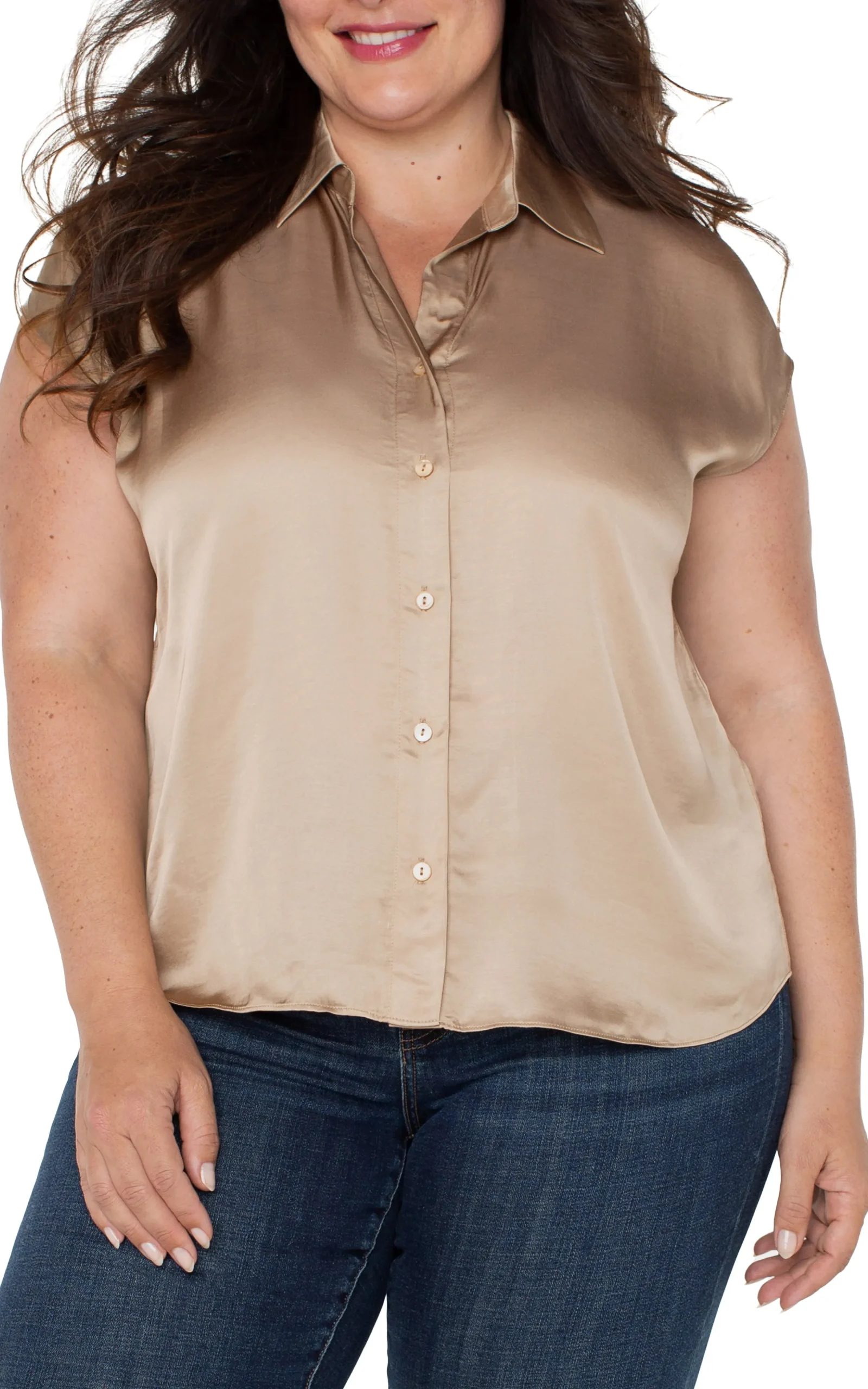 Liverpool Los Angeles Tops-BUTTON FRONT DOLMAN SLEEVE BLOUSE Champagne