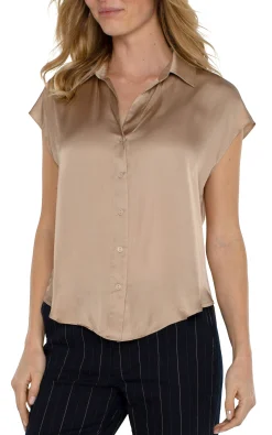 Liverpool Los Angeles Tops-BUTTON FRONT DOLMAN SLEEVE BLOUSE Champagne