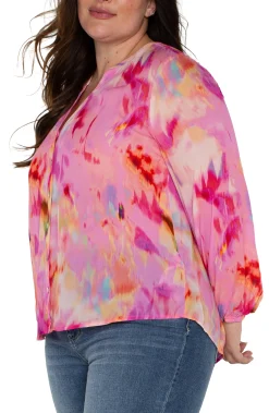 Liverpool Los Angeles Tops-BUTTON FRONT SHIRRED BLOUSE Fuchsiawatercolor