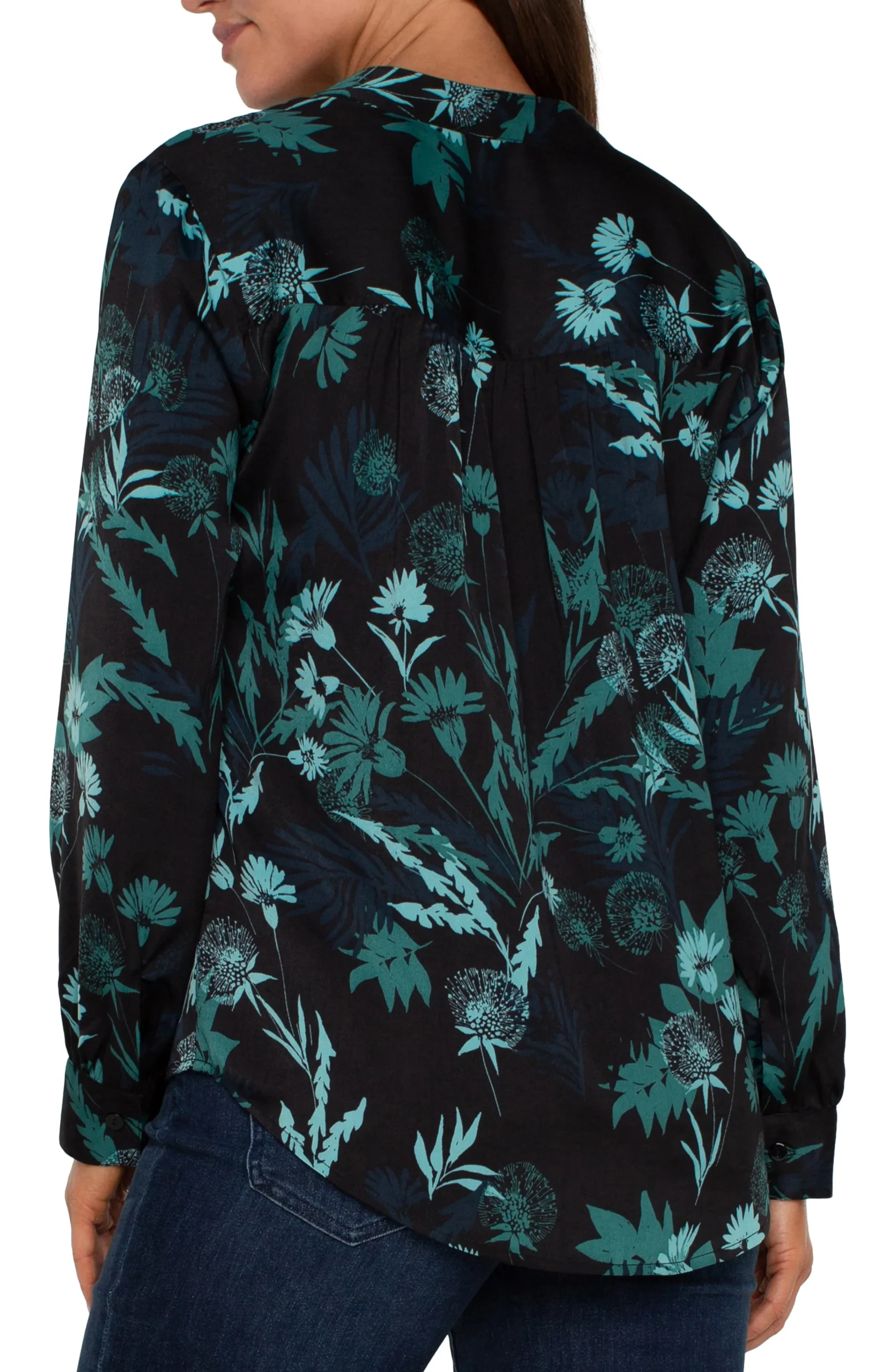 Liverpool Los Angeles Tops-BUTTON FRONT SHIRT WITH BANDED COLLAR Malachitefoliage