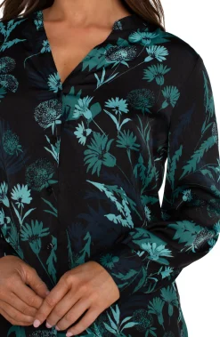 Liverpool Los Angeles Tops-BUTTON FRONT SHIRT WITH BANDED COLLAR Malachitefoliage