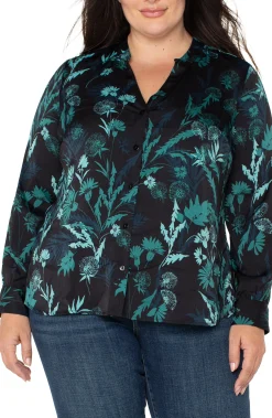Liverpool Los Angeles Tops-BUTTON FRONT SHIRT WITH BANDED COLLAR Malachitefoliage
