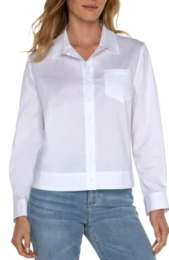 Liverpool Los Angeles Tops-BUTTON FRONT SHIRT WITH ELASTIC BACK WAIST White