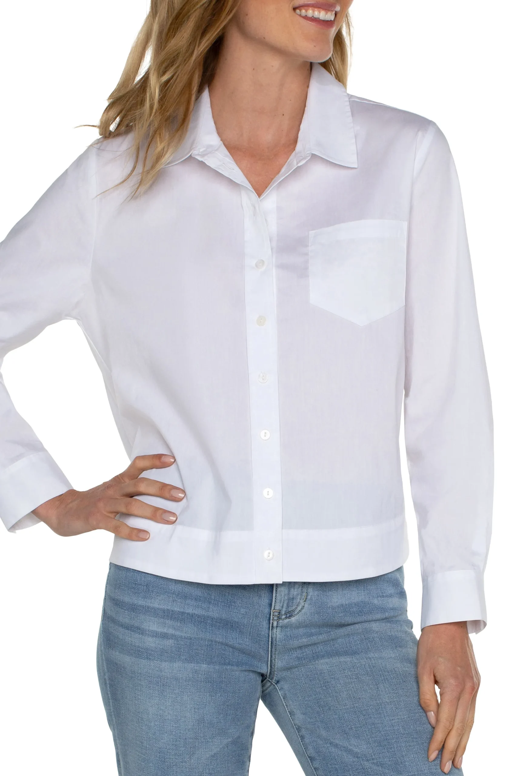 Liverpool Los Angeles Tops-BUTTON FRONT SHIRT WITH ELASTIC BACK WAIST White