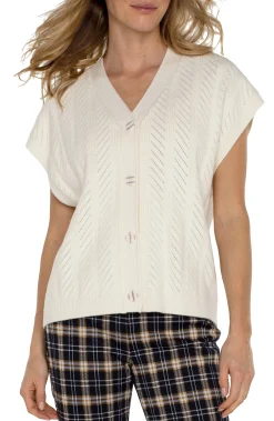 Liverpool Los Angeles Sweaters|Tees-BUTTON FRONT SWEATER VEST Cream