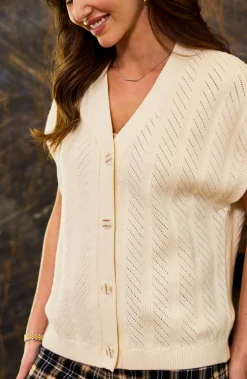 Liverpool Los Angeles Sweaters|Tees-BUTTON FRONT SWEATER VEST Cream