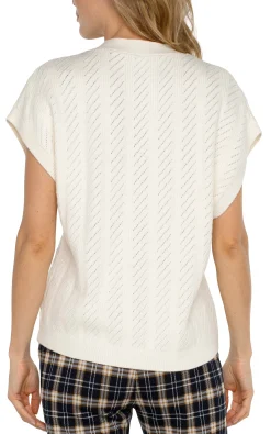 Liverpool Los Angeles Sweaters|Tees-BUTTON FRONT SWEATER VEST Cream