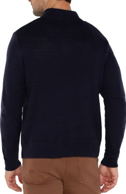 Liverpool Los Angeles Sweaters-BUTTON MOCK NECK SWEATER Navy