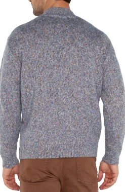 Liverpool Los Angeles Sweaters-BUTTON MOCK NECK SWEATER Lightbluemulti