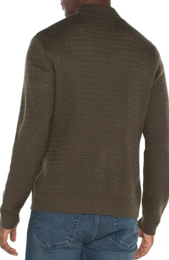 Liverpool Los Angeles Sweaters-BUTTON MOCK NECK SWEATER Olive