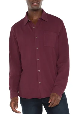 Liverpool Los Angeles Shirts-BUTTON UP LONG SLEEVE SHIRT Wine