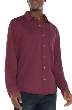 Liverpool Los Angeles Shirts-BUTTON UP LONG SLEEVE SHIRT Wine