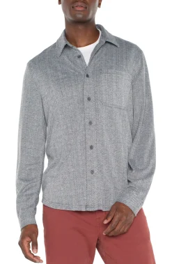 Liverpool Los Angeles Shirts-BUTTON UP LONG SLEEVE SHIRT Greyherringbone