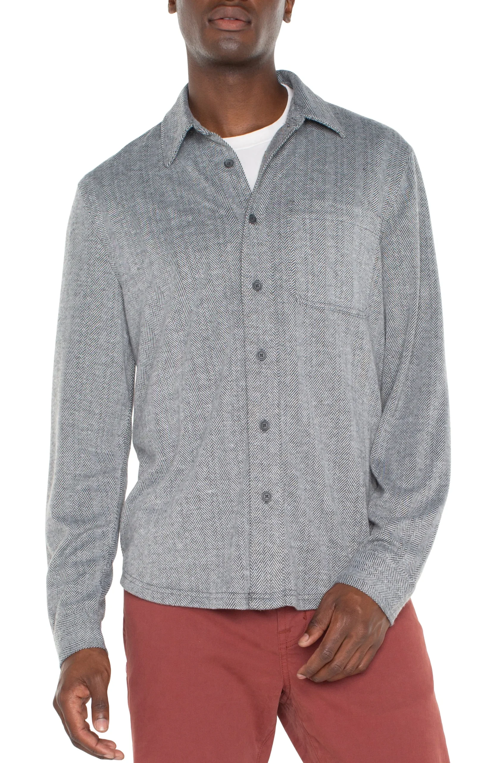 Liverpool Los Angeles Shirts-BUTTON UP LONG SLEEVE SHIRT Greyherringbone