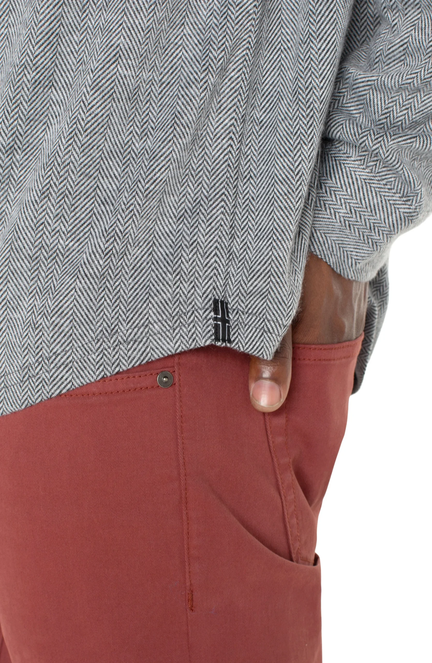 Liverpool Los Angeles Shirts-BUTTON UP LONG SLEEVE SHIRT Greyherringbone