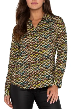 Liverpool Los Angeles Tops-BUTTON UP WOVEN BLOUSE Tourmalinemulti