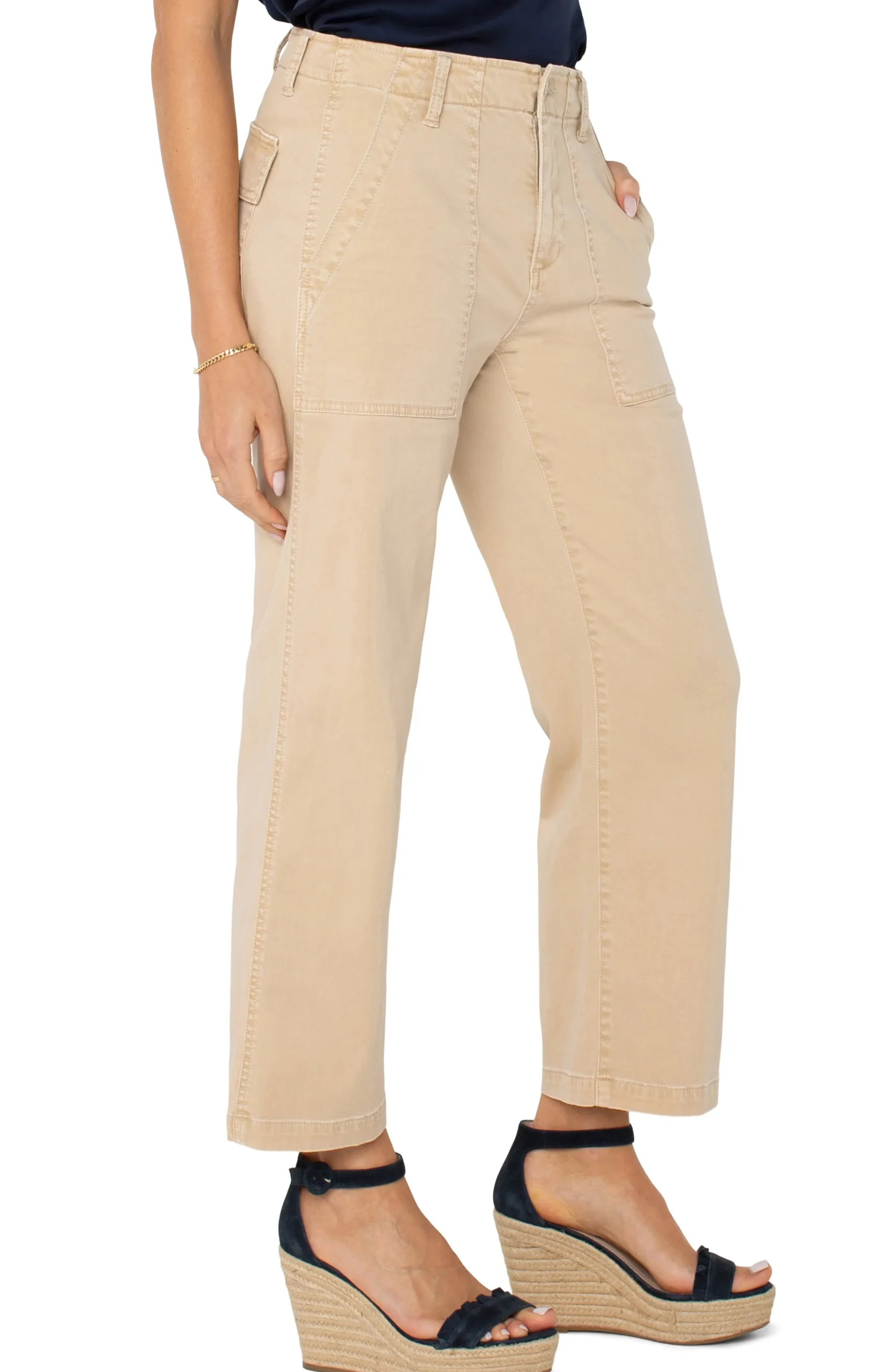 Liverpool Los Angeles Pants|Crops-CARGO WIDE LEG CROP Cappuccino
