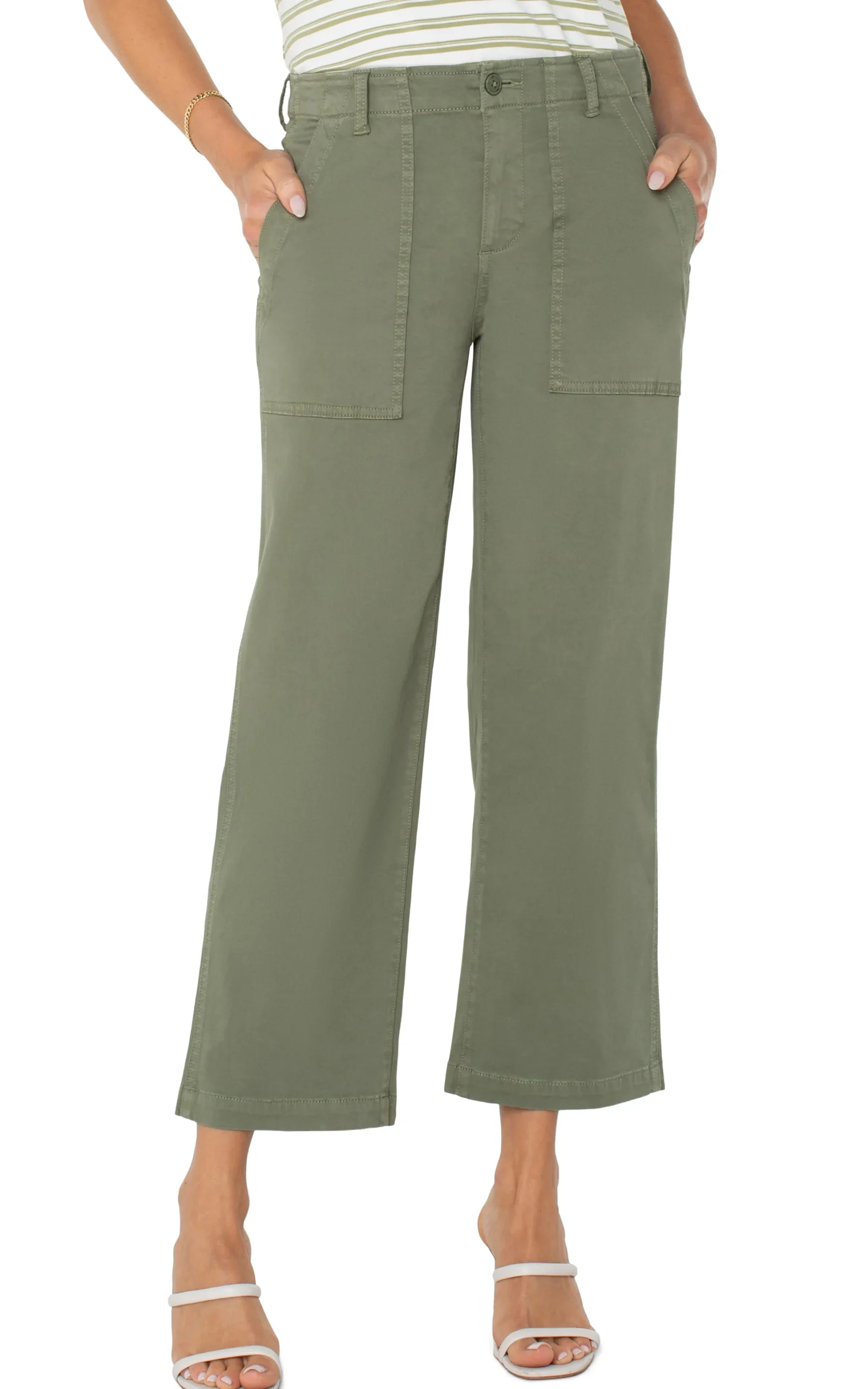 Liverpool Los Angeles Pants|Wide-Leg-CARGO WIDE LEG CROP Martiniolive